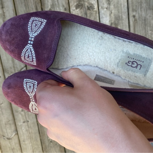 Ugg Sherpa Lined Ballet Flats Size 10 Burgundy - Picture 7 of 8